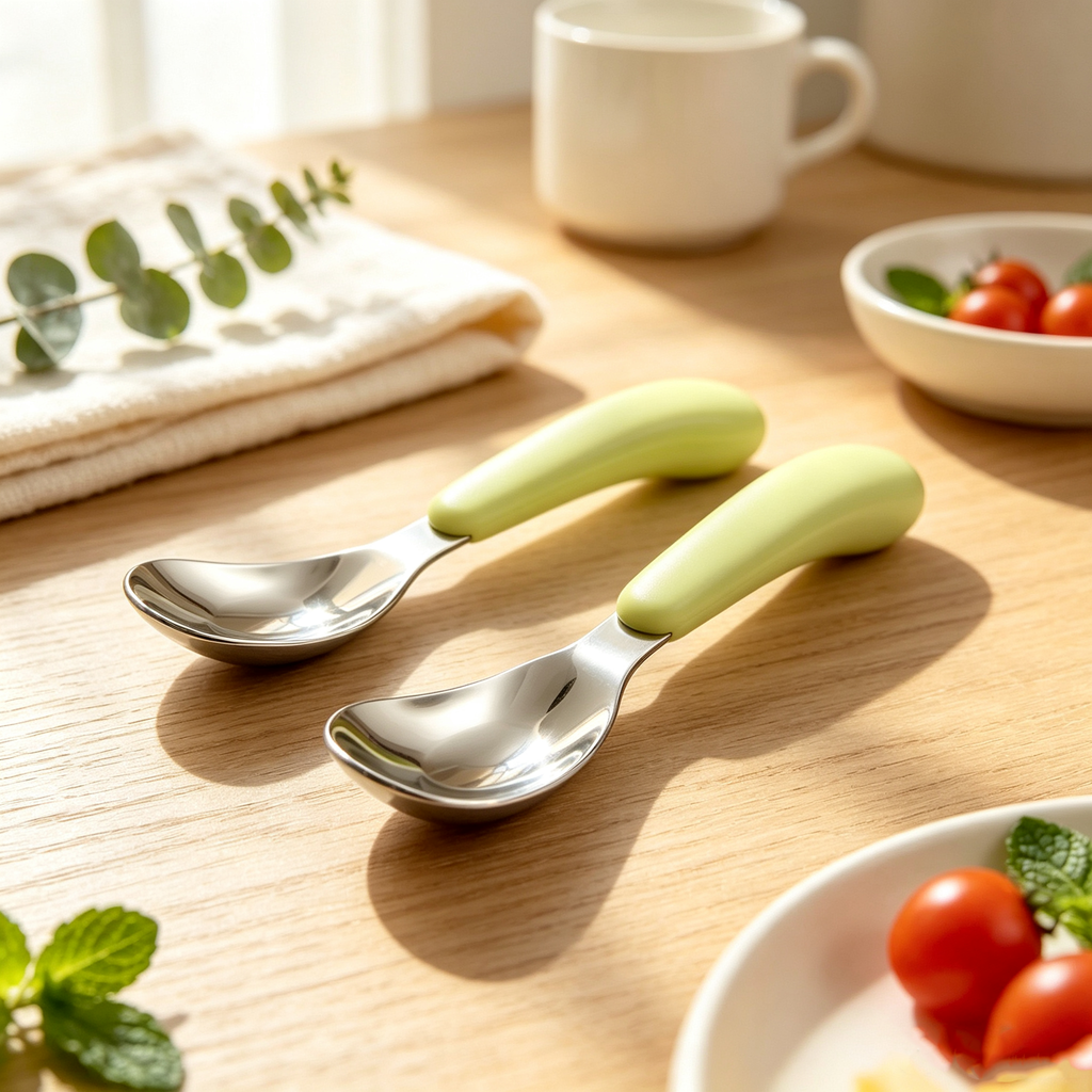 316 Steel Curved Handle Toddler Self Feeding Spoon