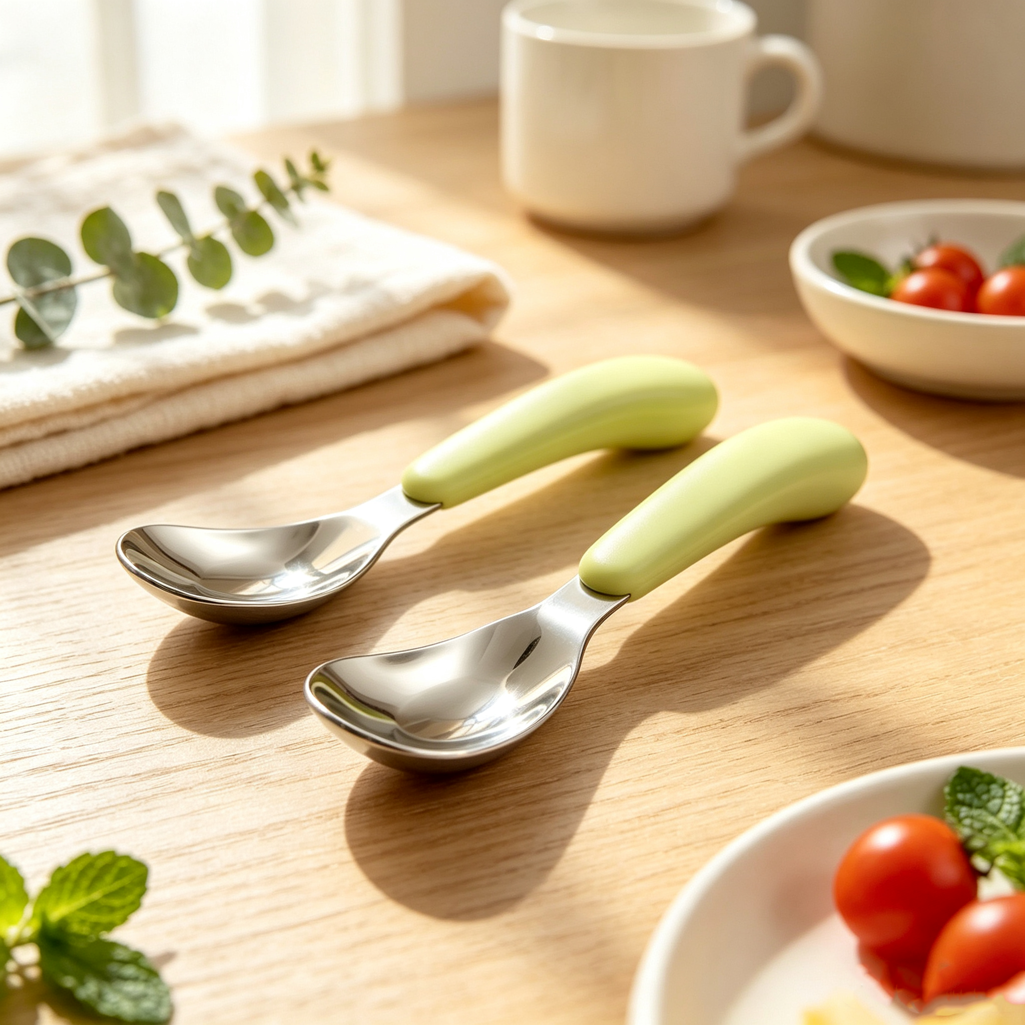 316 Steel Curved Handle Toddler Self Feeding Spoon