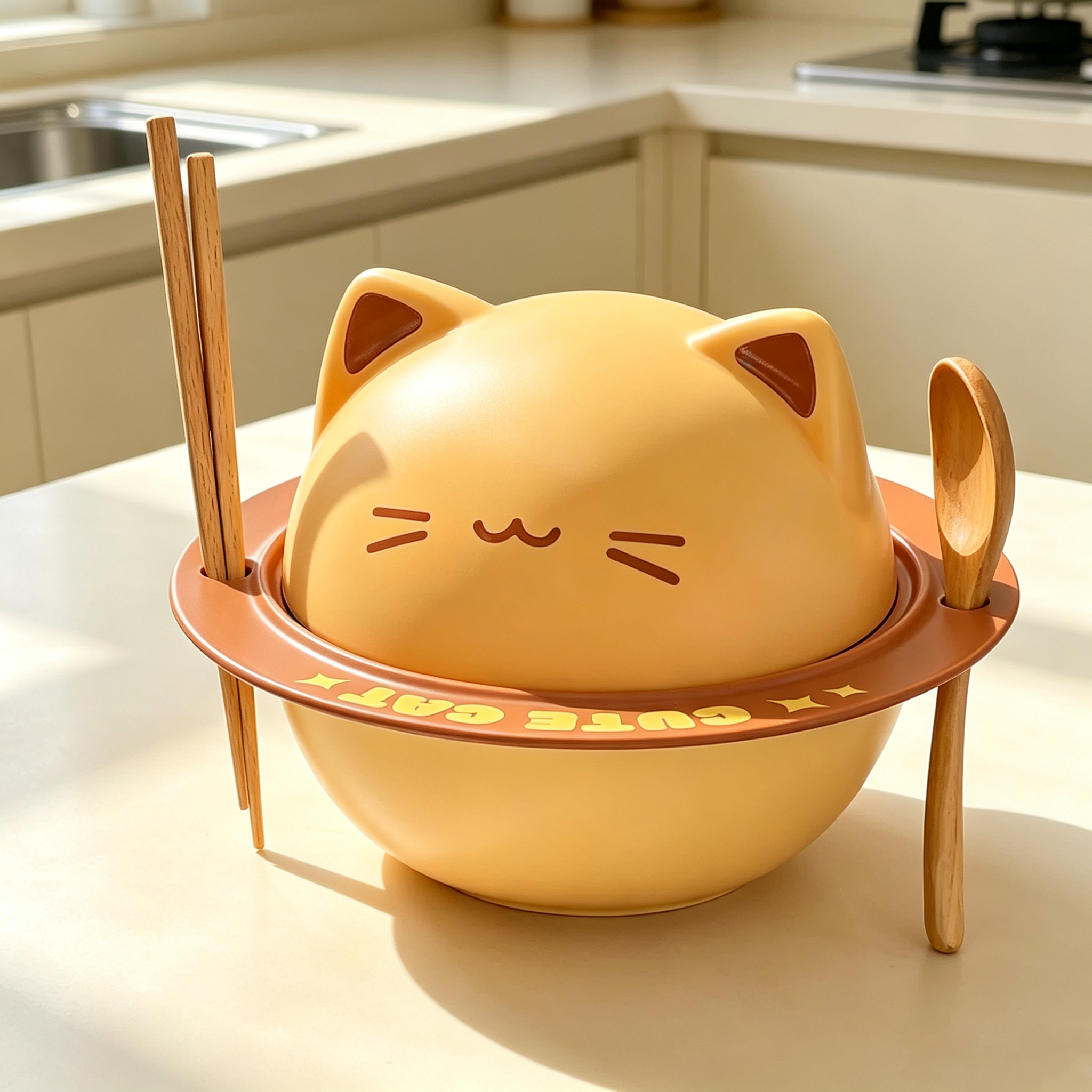 Adorable Cartoon Cat Noodle Bowl Set