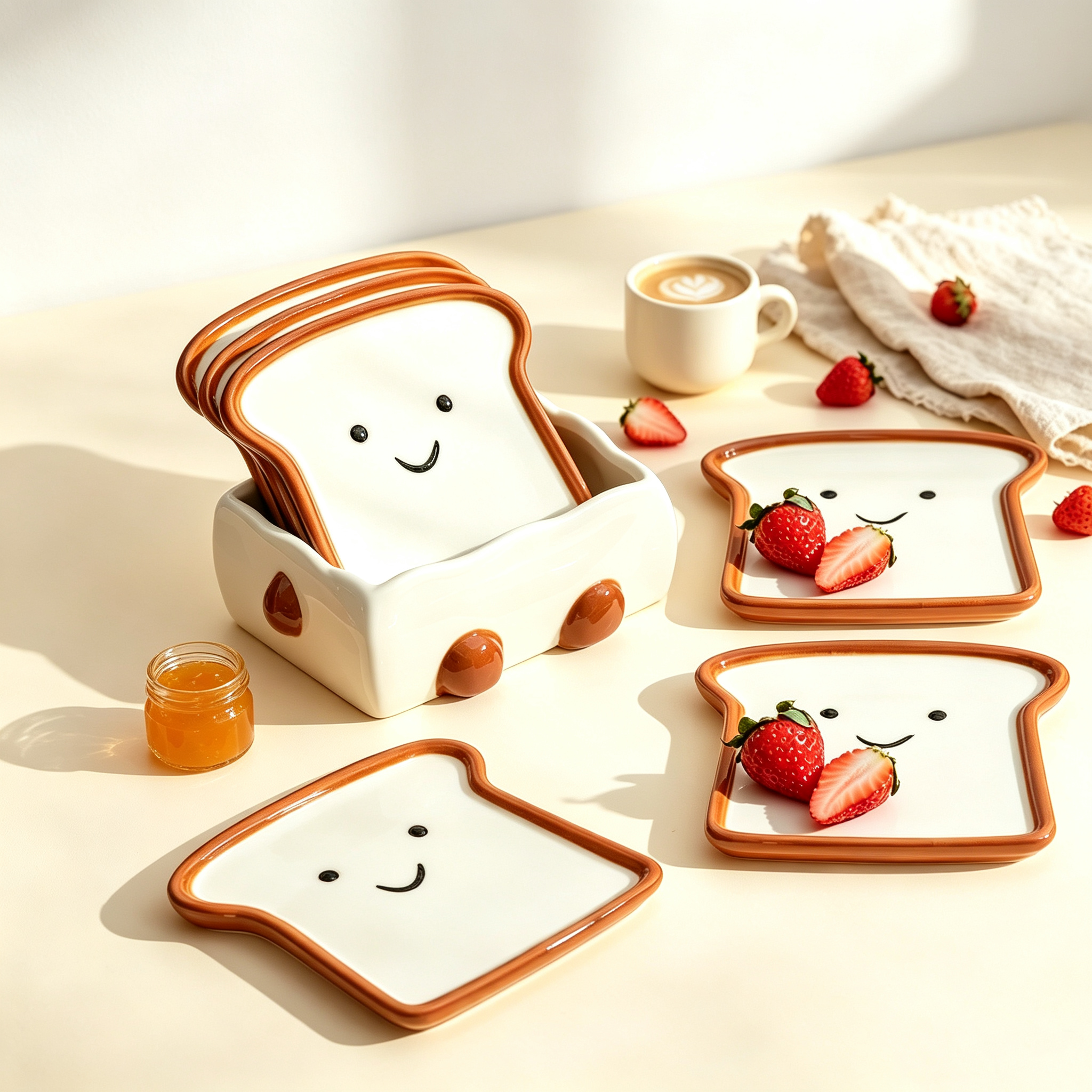 Smiley Toast Stackable Ceramic Dipping Plates