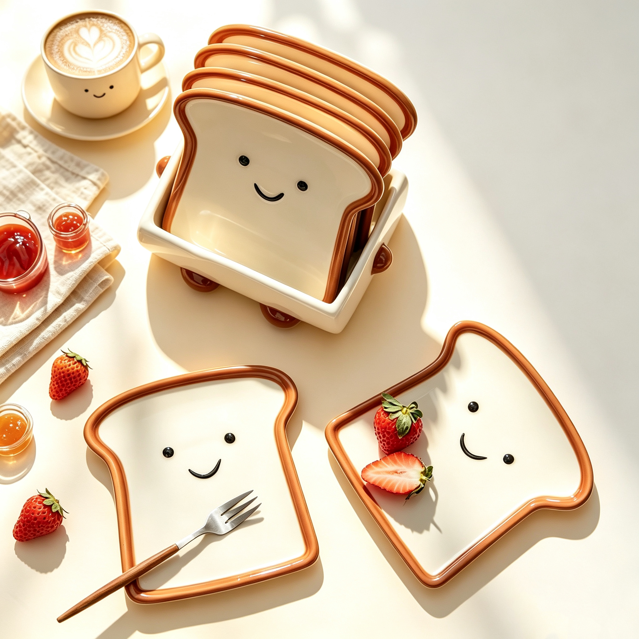 Smiley Toast Stackable Ceramic Dipping Plates