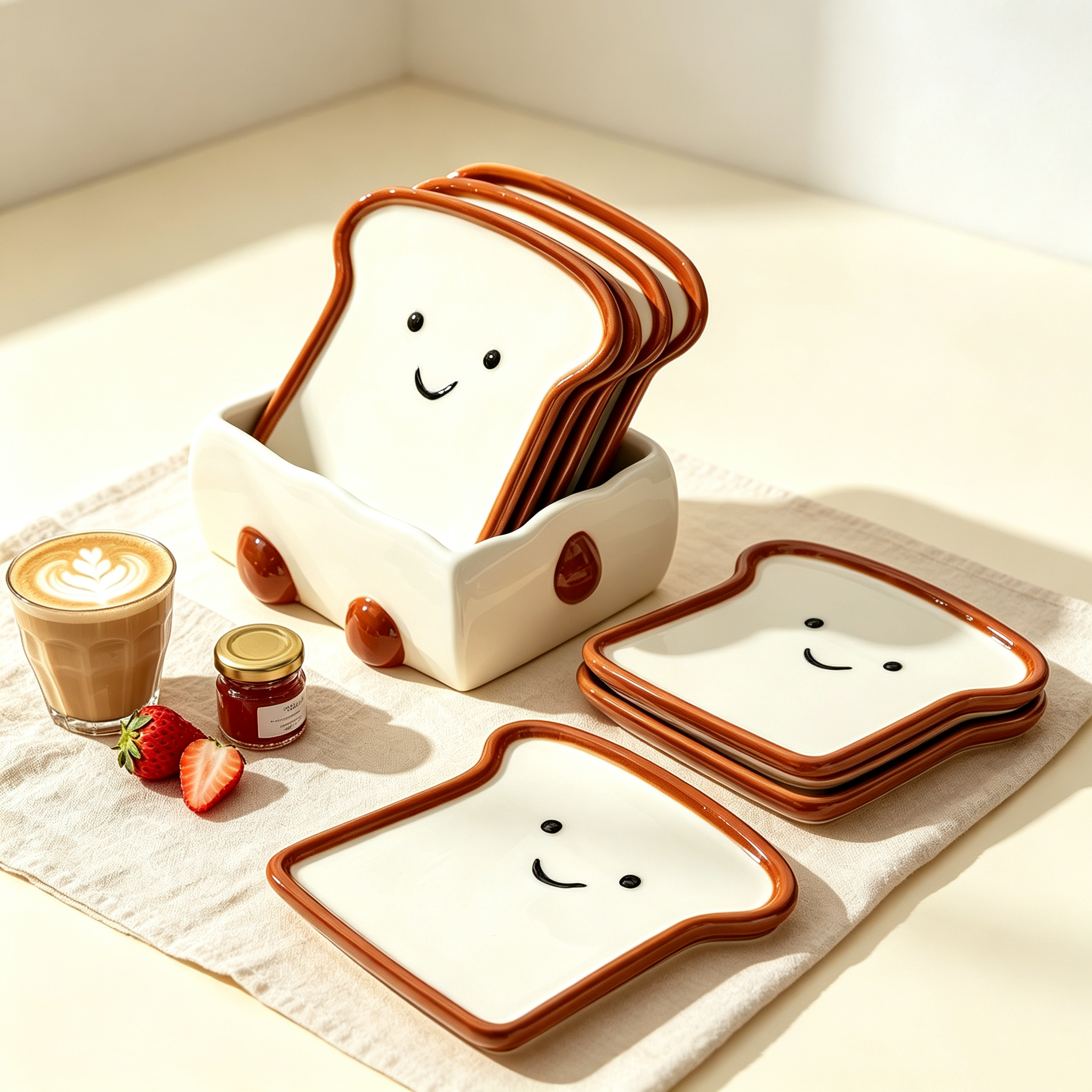Smiley Toast Stackable Ceramic Dipping Plates