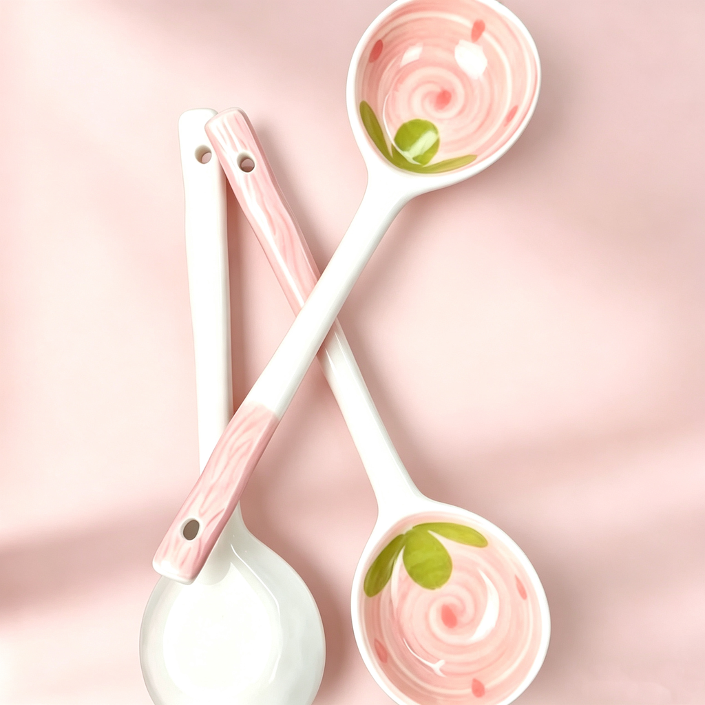 Cute Strawberry Ceramic Long Handle Spoons
