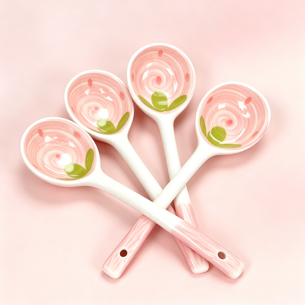 Cute Strawberry Ceramic Long Handle Spoons