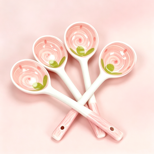 Cute Strawberry Ceramic Long Handle Spoons
