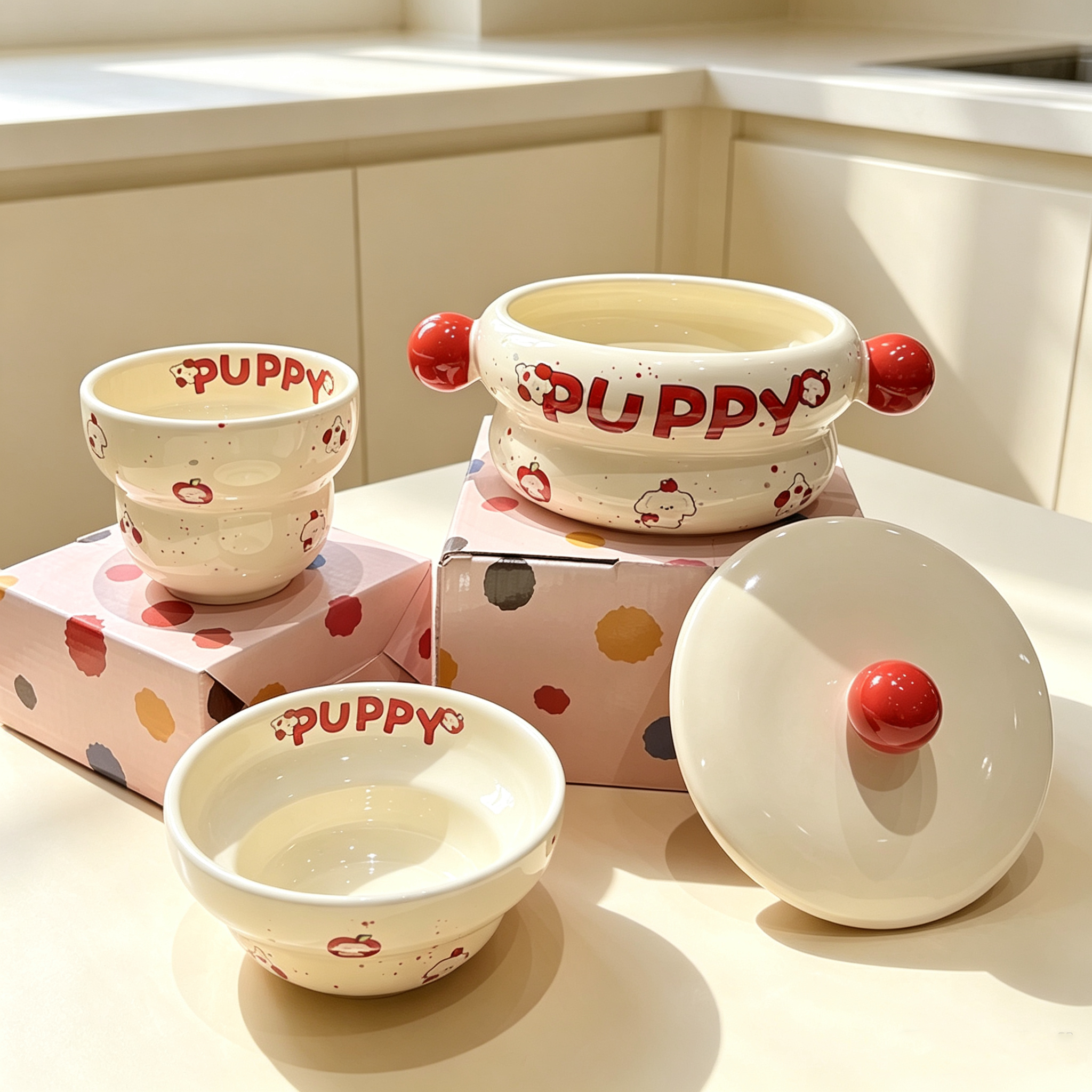 Kawaii Puppy Ceramic Bowl Combo with Gift Box