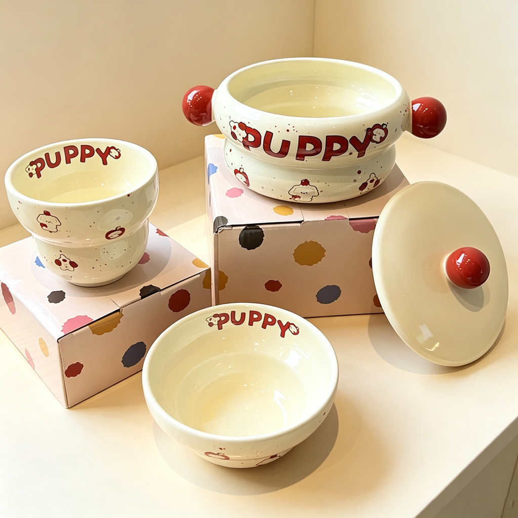 Kawaii Puppy Ceramic Bowl Combo with Gift Box