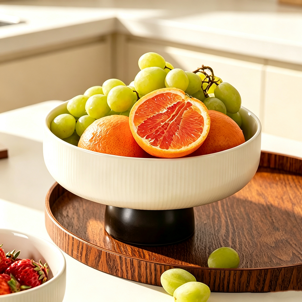 Luxury Ribbed Pedestal Ceramic Fruit Bowl