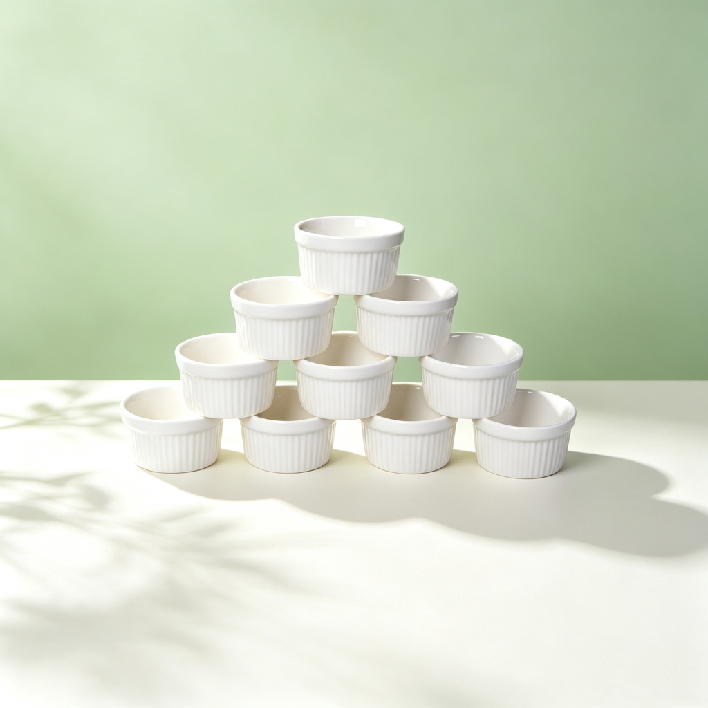 Ribbed Ceramic Ramekin Bowls for Baking & Dipping
