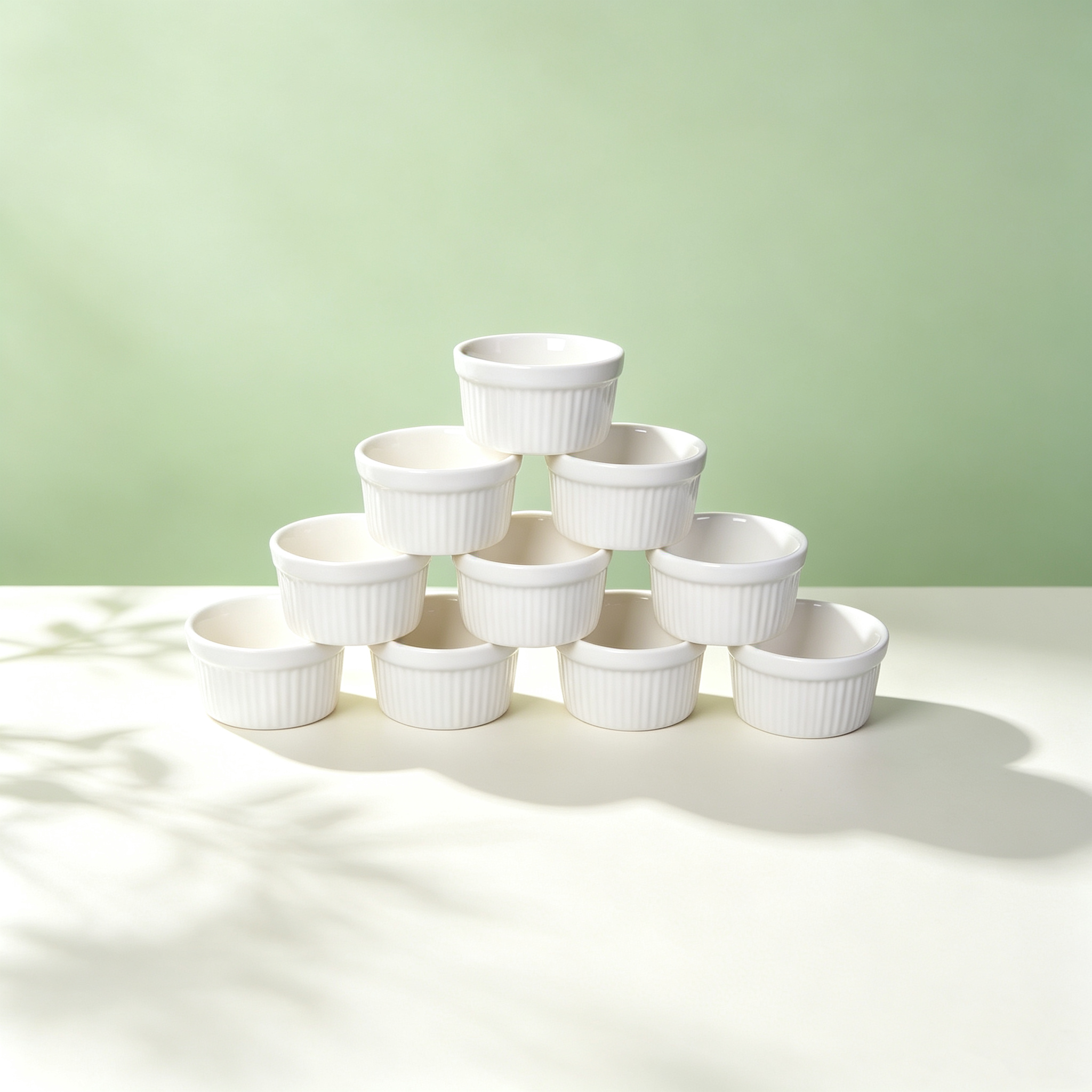 Ribbed Ceramic Ramekin Bowls for Baking & Dipping