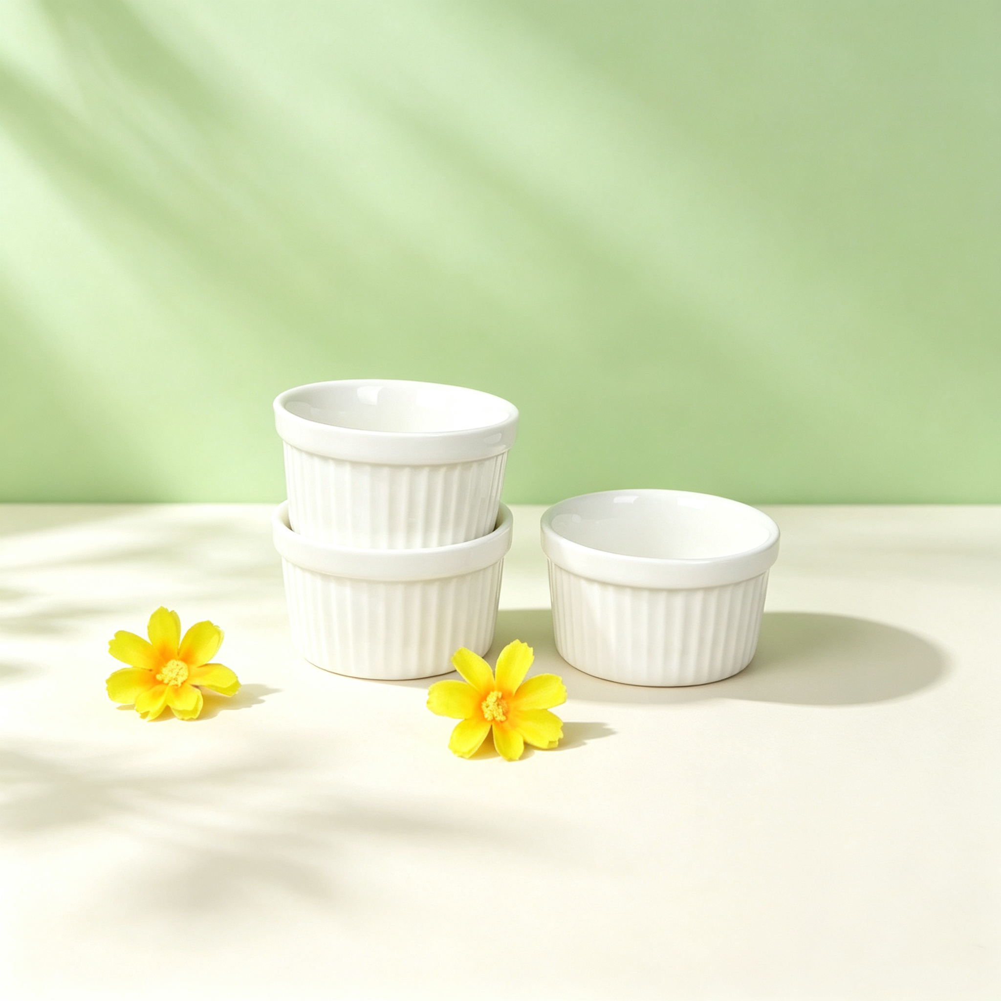 Ribbed Ceramic Ramekin Bowls for Baking & Dipping